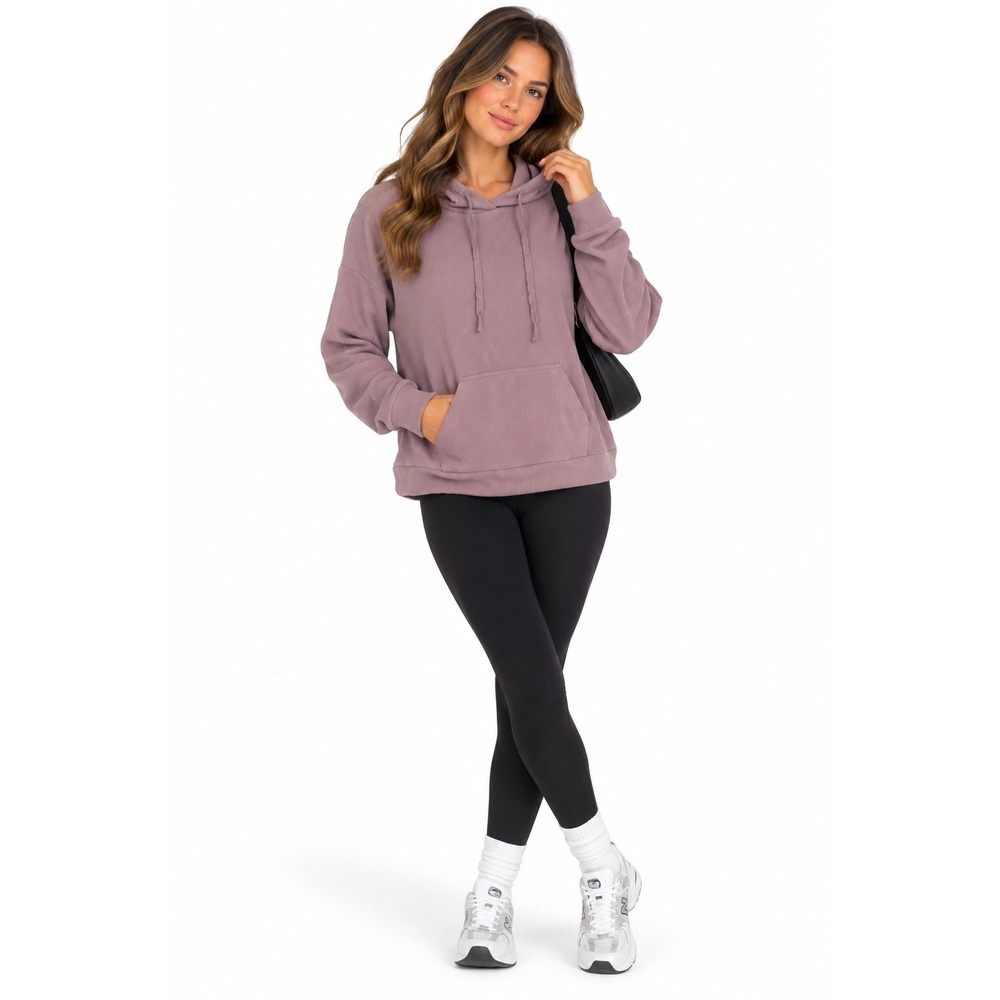 Marc New York Hoodie Women Medium Purple Ribbed Knit Pullover Athleisure